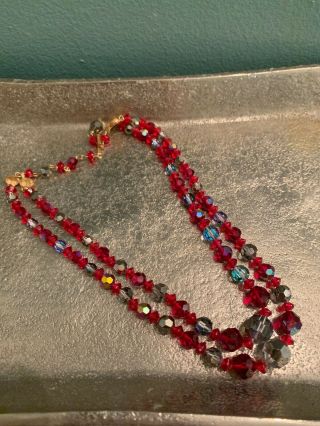 Vintage Red Ab Aurora Borealis Crystal Beaded Necklace