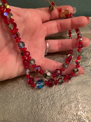Vintage Red AB Aurora Borealis Crystal Beaded Necklace 2