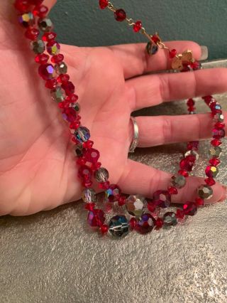 Vintage Red AB Aurora Borealis Crystal Beaded Necklace 3
