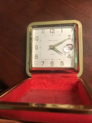 Vintage Square Red Phinney - Walker Travel Alarm Clock Wind - Up Glow In Dark