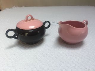 Vintage Universal Potteries Ballerina Pink And Black Sugar And Pink Creamer