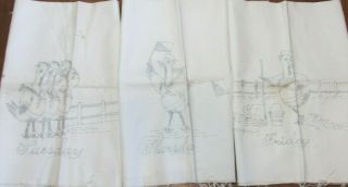 3 Vintage Stamped For Embroidery Sailor Duck Tea Towels Dish Cloth 17 " X 26 "