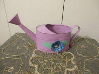 Vintage Metal Watering Can /pitcher W/ Floral Accent Teleflora Lavender/blue