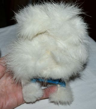 VINTAGE WHITE Bunny RABBIT FUR Wind Up Tin Toy,  Hops, 3