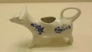 Vintage Porcelain Cow Creamer/cream Pitcher Blue Flowers Made In France For Hoan