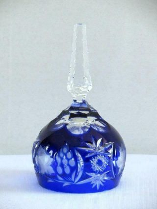 Vtg Czech Bohemian Blue Cut To Crystal Glass Bell W/ Grape & Starburst Pattern