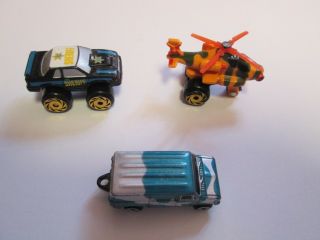 Vintage Galoob Micro Machine Flash Van And Road Champs Sheriff & Helicopter
