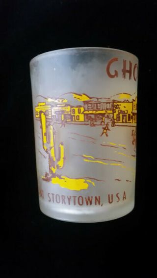 vtg Ghost Town Lake George NY Storytown USA frosted Jigger Shot Glass Barware 2