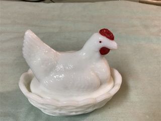 Vintage White Milk Glass Hen Chicken On Nest Westmoreland Milk Use For Rings