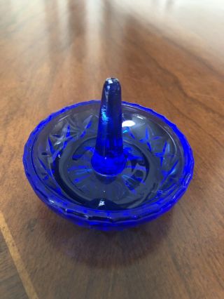 Vintage Cobalt Blue Glass Ring Dish Trinket Ring Holder Dish For Vanity