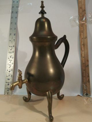 Vintage Hammered Copper Tin Pitcher Coffee Pot Water Jug Brass Handle Lidded 13 "