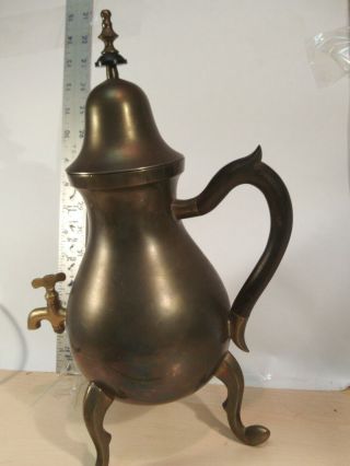 Vintage Hammered Copper Tin Pitcher Coffee Pot Water Jug Brass Handle Lidded 13 