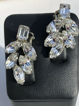 Stunning Vintage Signed Weiss Clear Rhinestones Earrings