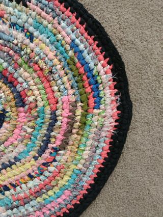 Vintage Crocheted Amish Multi - colored Polyester Rag Rug Oval 25x44 