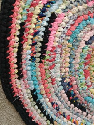 Vintage Crocheted Amish Multi - colored Polyester Rag Rug Oval 25x44 