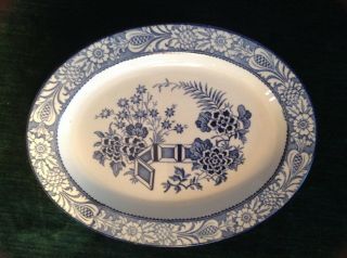 Vintage Woodsware China Blue And White Oval Serving Dish