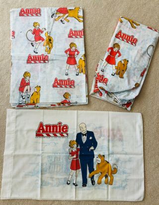 Vintage 1981 Little Orphan Annie Twin Size Bed Flat Sheet Pillowcase Fabric