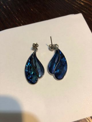 Vintage Blue Abalone Drop Earrings Sterling Silver