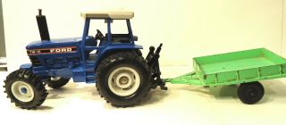 Ford Tw - 5 Fwda Die Cast Blue Toy Tractor 1/32 Scale &vintage Disc & Trailer
