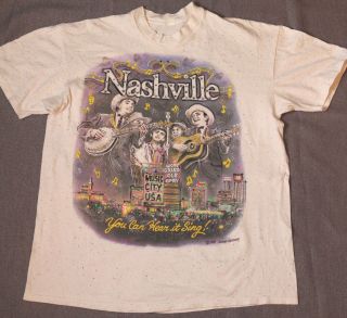 Vtg 1988 Nashville Tee Shirt Ooak Bling Music City Usa Size L/xl