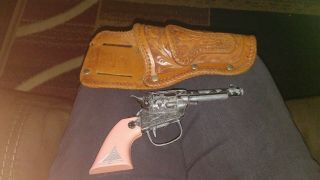 Vintage Retro Toy Cap Gun Pistol Pink Handle With Holster