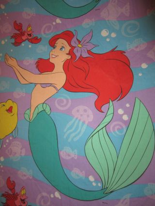 Vintage Disney Little Mermaid Twin Flat Sheet Ariel Flounder Sebastian Material