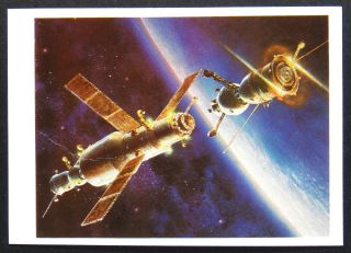 350074 Sokolov Space Ship Soyuz - 27 Earth Planet Vtg Russian Soviet Postcard 1980