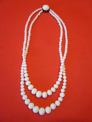 White Milk Glass Choker 16 Inch Necklace Two Strand 1930 - 40 