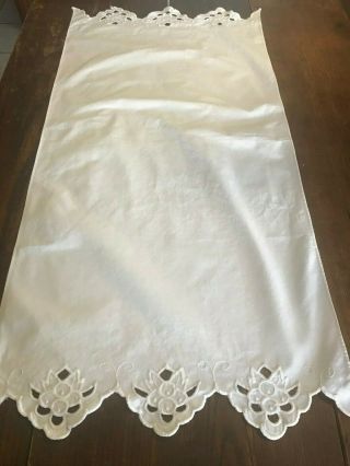 Vintage Bright White Small Cut Work Cotton Table Runner 17.  5 " X 36 "