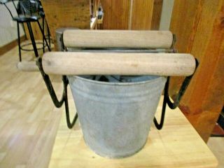 Vintage Economy Mop Wringers Wooden Ringer Metal Bucket