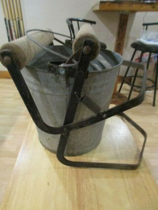 Vintage Economy Mop Wringers Wooden Ringer Metal Bucket 3