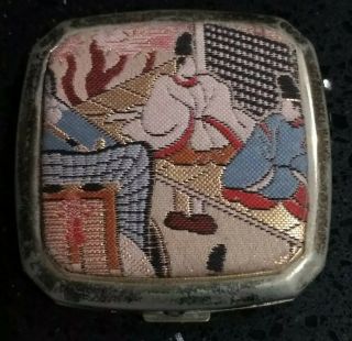 Vintage Loose Powder Compact - Papillon.  Fabric/tapestry Japanese Print Top.