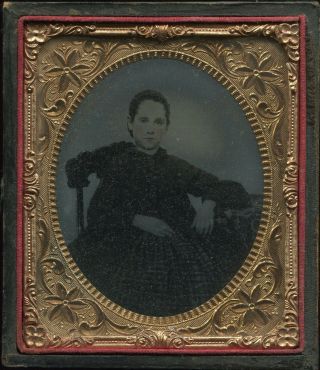 Ambrotype 1/6th Plate Young Woman In Half Case Found Photo Vtg