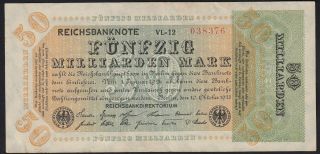 1923 50 Billion Mark Germany Vintage Paper Money Banknote Currency P 120a Xf