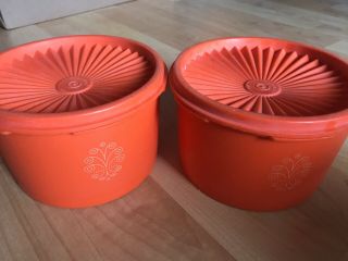 2 Vtg Tupperware Orange Servalier 1 - Touch Canister Bowls 1298