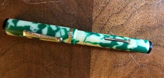 Vintage Parkston Fountain Pen - Green Marbled With Gold Trim