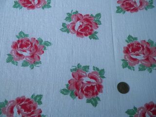 Vtg Feedsack Red Pink Roses Green Leaf Quilt Doll Dress Fabric 37 " X 42 "