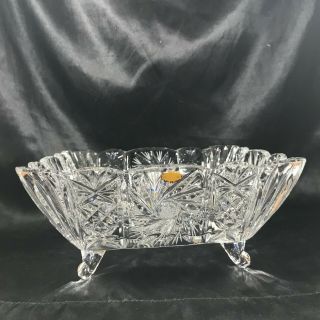 Vintage Clear Depression Glass Footed Snowburst Bowl Made In Poland