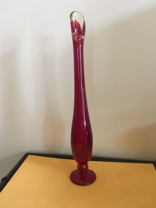 Vintage Viking Glass Ruby Red Amberina Tall Footed Bud Vase.  13” Tall