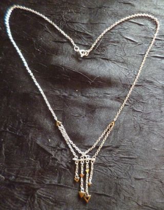 Dainty Sterling Silver Art Deco Vintage Lavaliere Chain Necklace w Gold Arrows 2