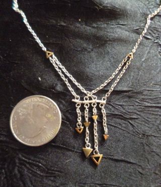 Dainty Sterling Silver Art Deco Vintage Lavaliere Chain Necklace w Gold Arrows 5