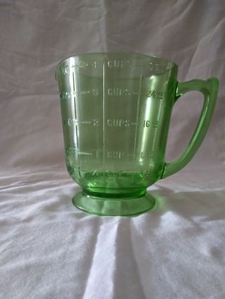 Vintage Depression Glass Green 4 Cup Measuring Pitcher Cup