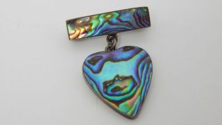 Sterling Silver Turquoise Abalone Mother Of Pearl Dangle Heart Vtg Pin Brooch