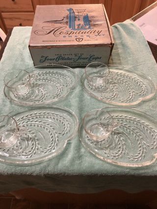 Vintage Federal Glass Hospitality Snack Plates Set Of 6.  Wheat Design 19306.