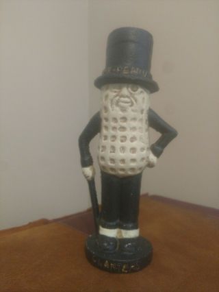 Vintage Cast Iron Planters Mr Peanut Bank Coin - 7 1/2 " Tall