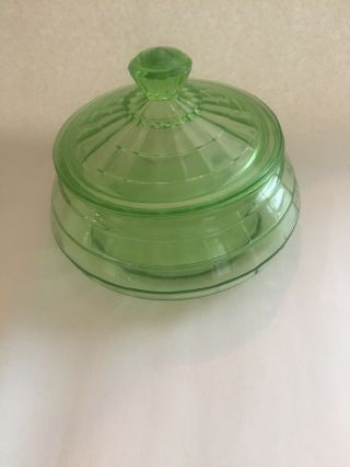 Vintage Green Depression Glass Candy Dish With Lid