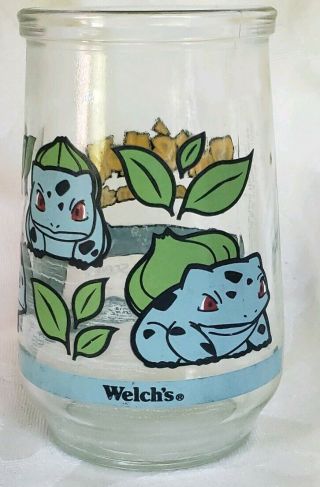 1999 POKEMON Welch ' s Jelly Jar Juice Glass 3 BULBASAUR Nintendo vintage 90s 2