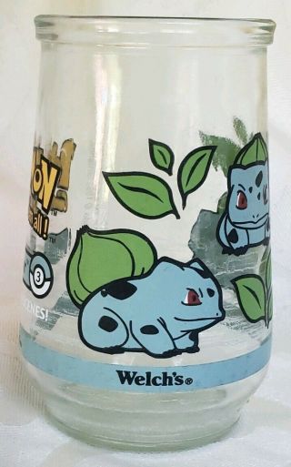 1999 POKEMON Welch ' s Jelly Jar Juice Glass 3 BULBASAUR Nintendo vintage 90s 3