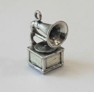 Vintage Sterling Silver Old Phonograph Record Player Bracelet Charm Pendant