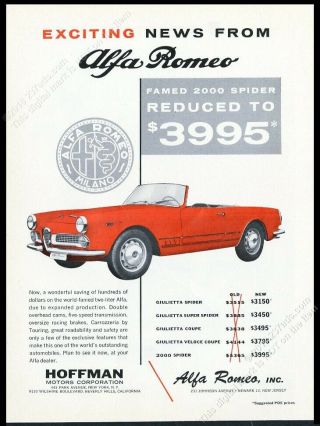 1962 Alfa Romeo 2000 Spider Red Car Photo Vintage Print Ad